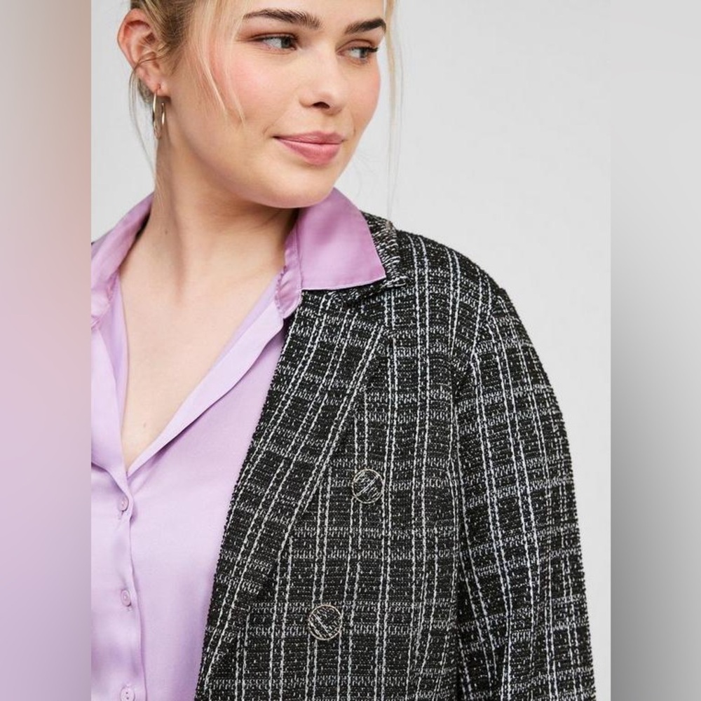 Torrid women’s Black and‎ White Plaid Blazer/zise 1 - NEW - Picture 3 of 14
